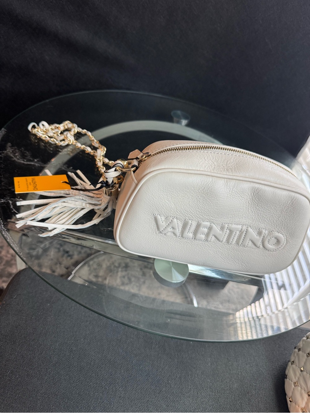 Brand new Valentino White Leather Crossbody Bag with Tassel, camera bag